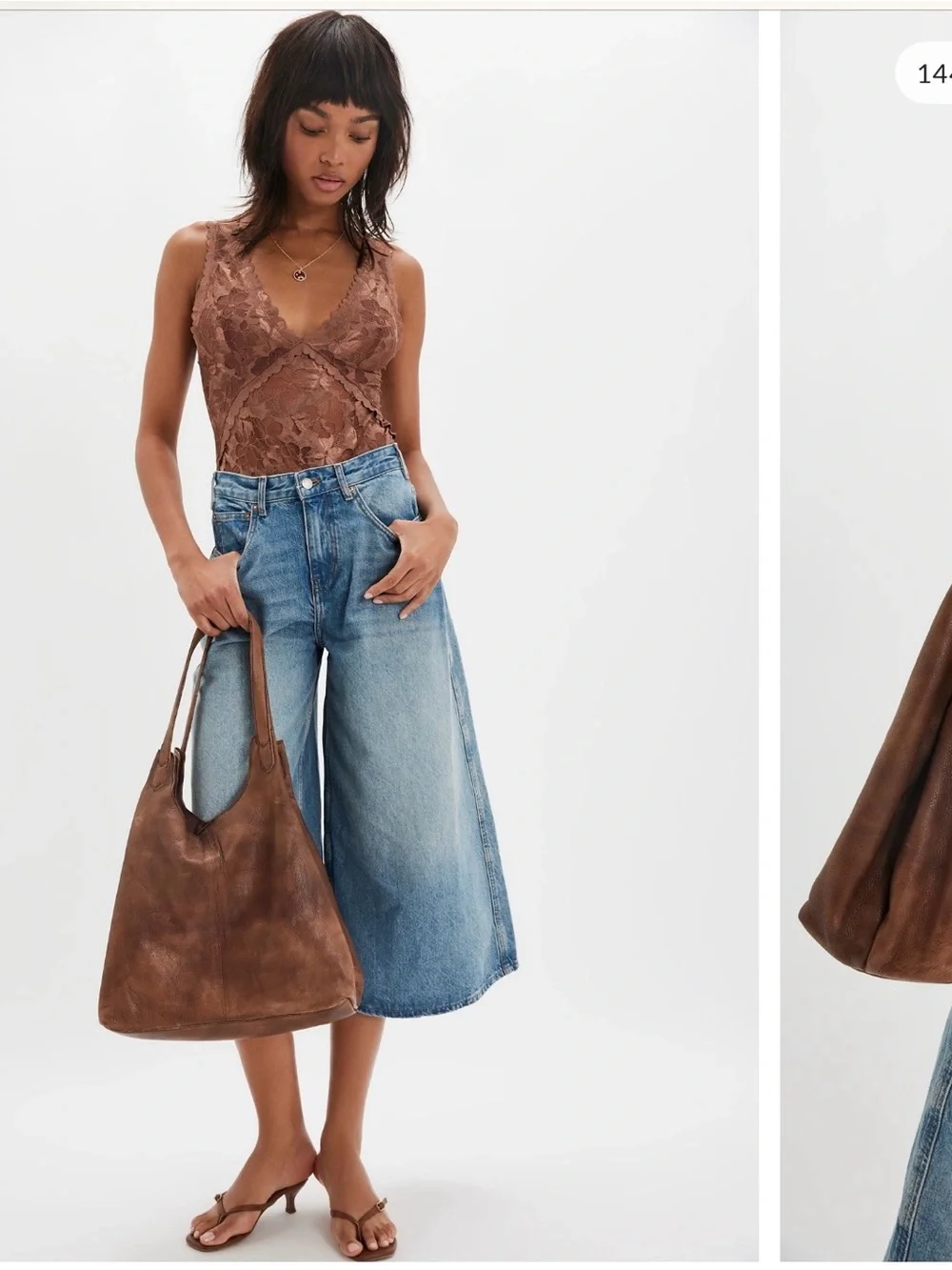 Free People Brown Lace V-Neck Bodysuit